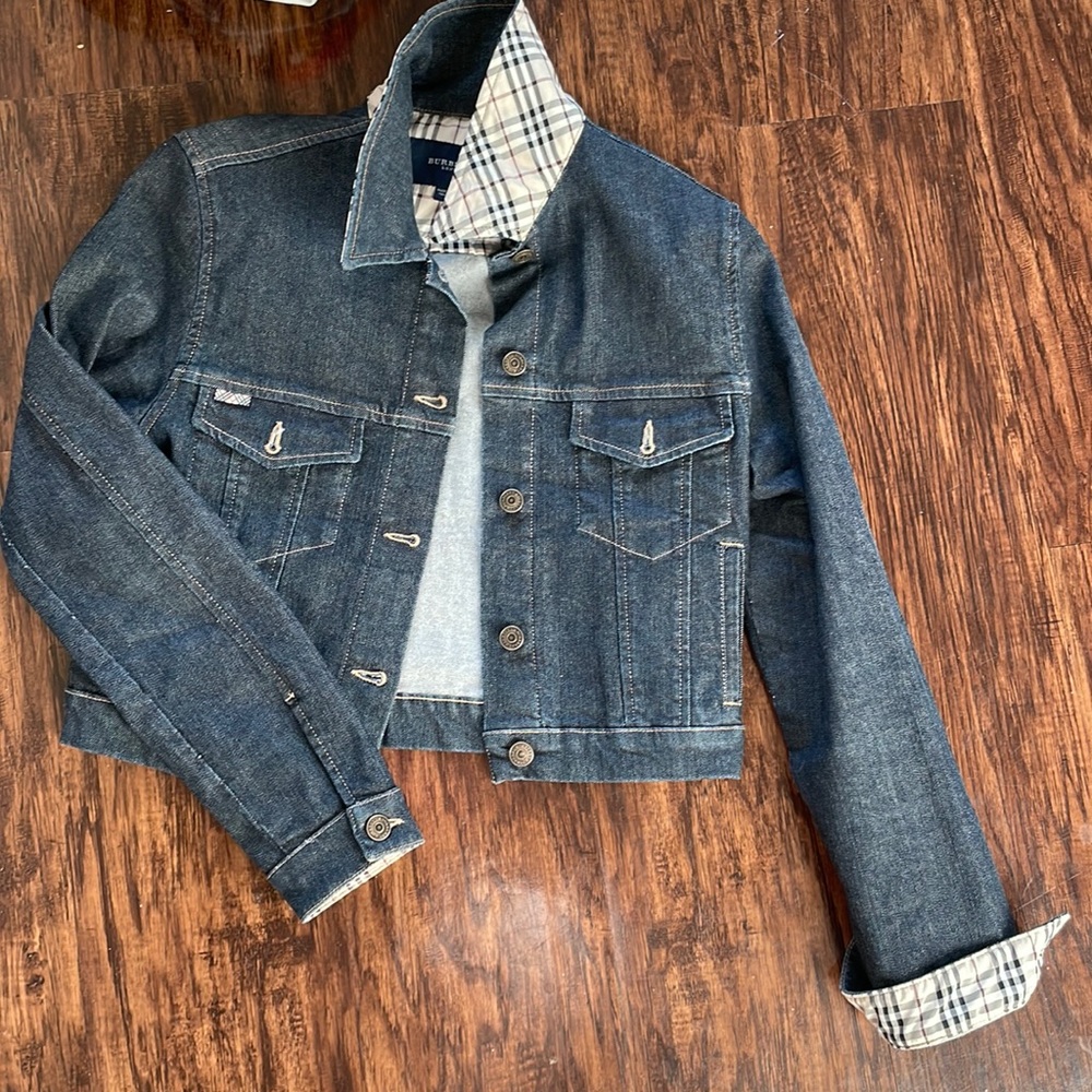 Burberry Dark Denim Jacket with details under cuff and collar